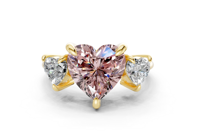 Valencia Pink Diamond Three Stone Heart Cut 2mm Engagement Ring