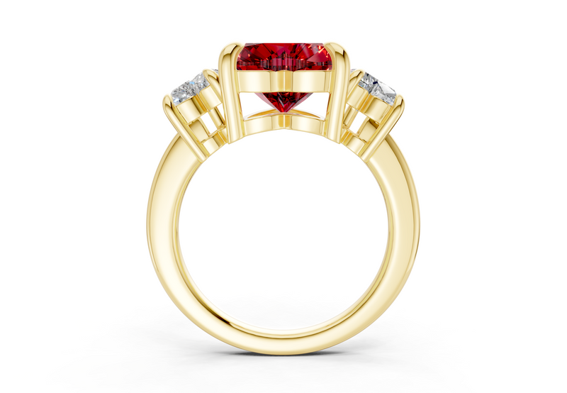 Valencia Ruby Gemstone Three Stone Heart Cut 2mm Engagement Ring