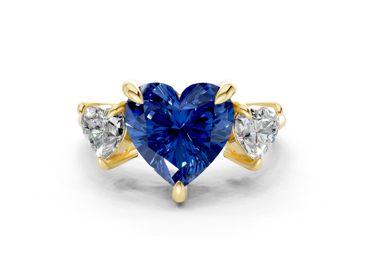 Valencia Sapphire Gemstone Three Stone Heart Cut 2mm Engagement Ring