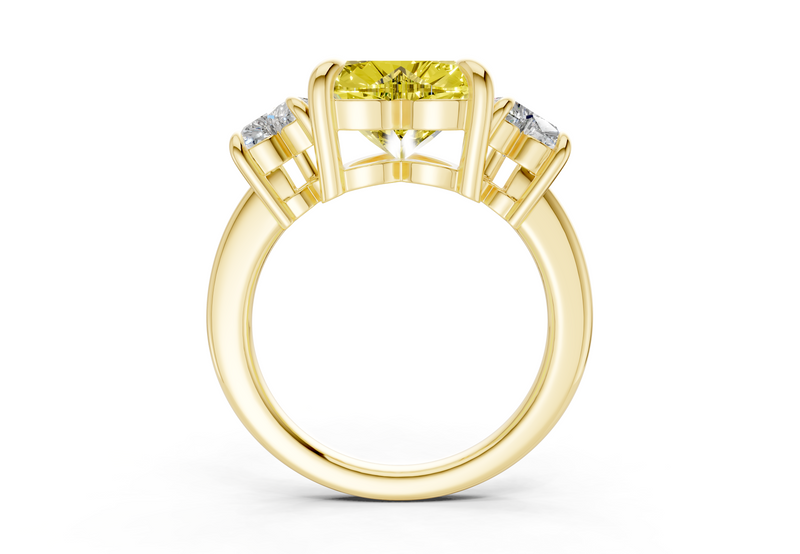 Valencia Yellow Diamond Three Stone Heart Cut 2mm Engagement Ring
