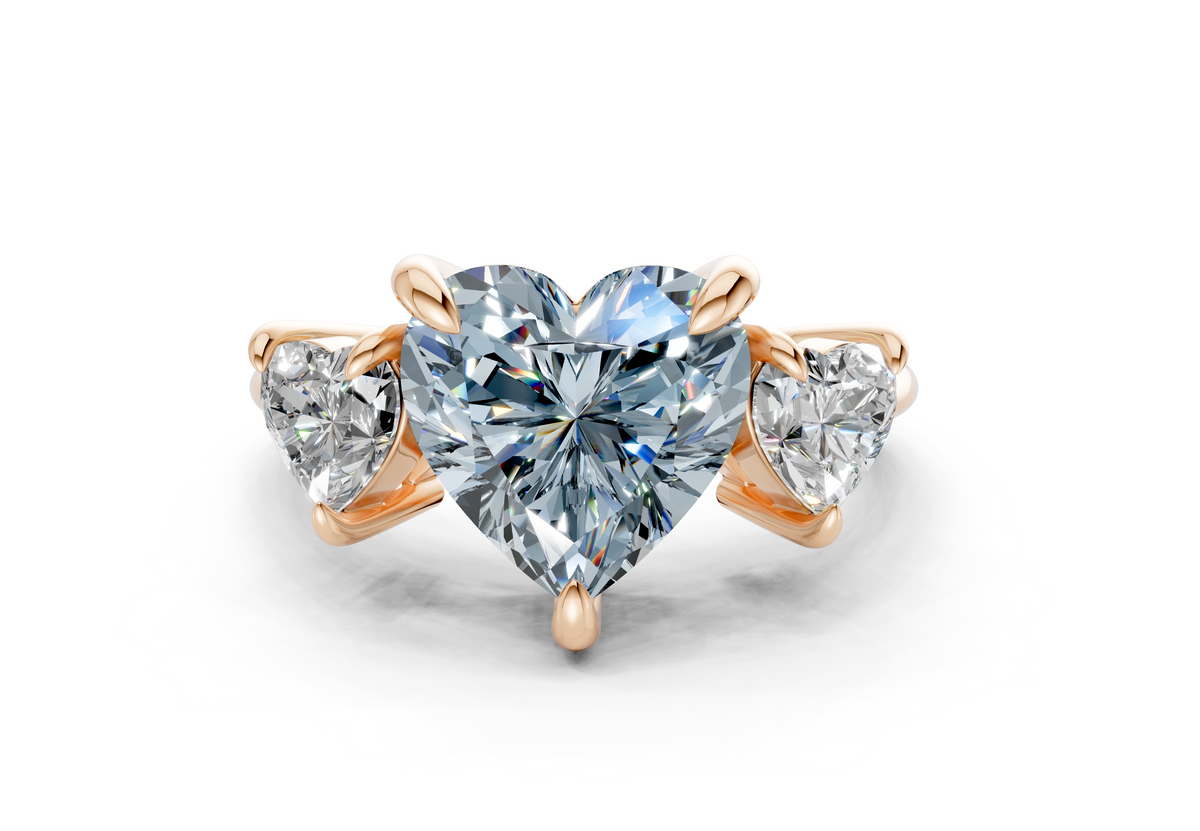 Valencia Blue Diamond Three Stone Heart Cut 2mm Engagement Ring