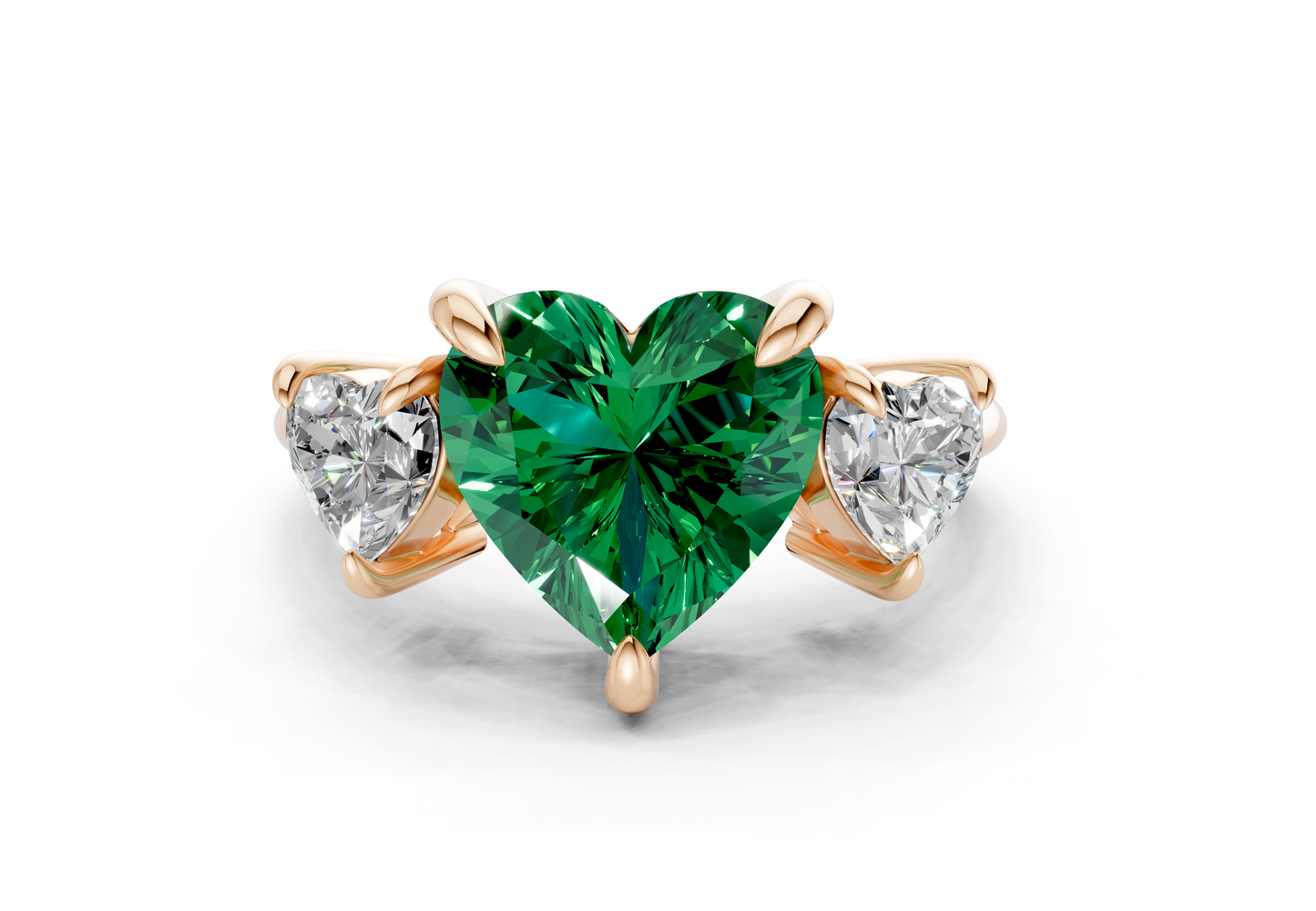 Valencia Emerald Gemstone Three Stone Heart Cut 2mm Engagement Ring