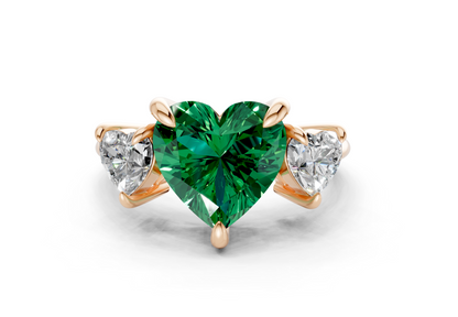 Valencia Emerald Gemstone Three Stone Heart Cut 2mm Engagement Ring
