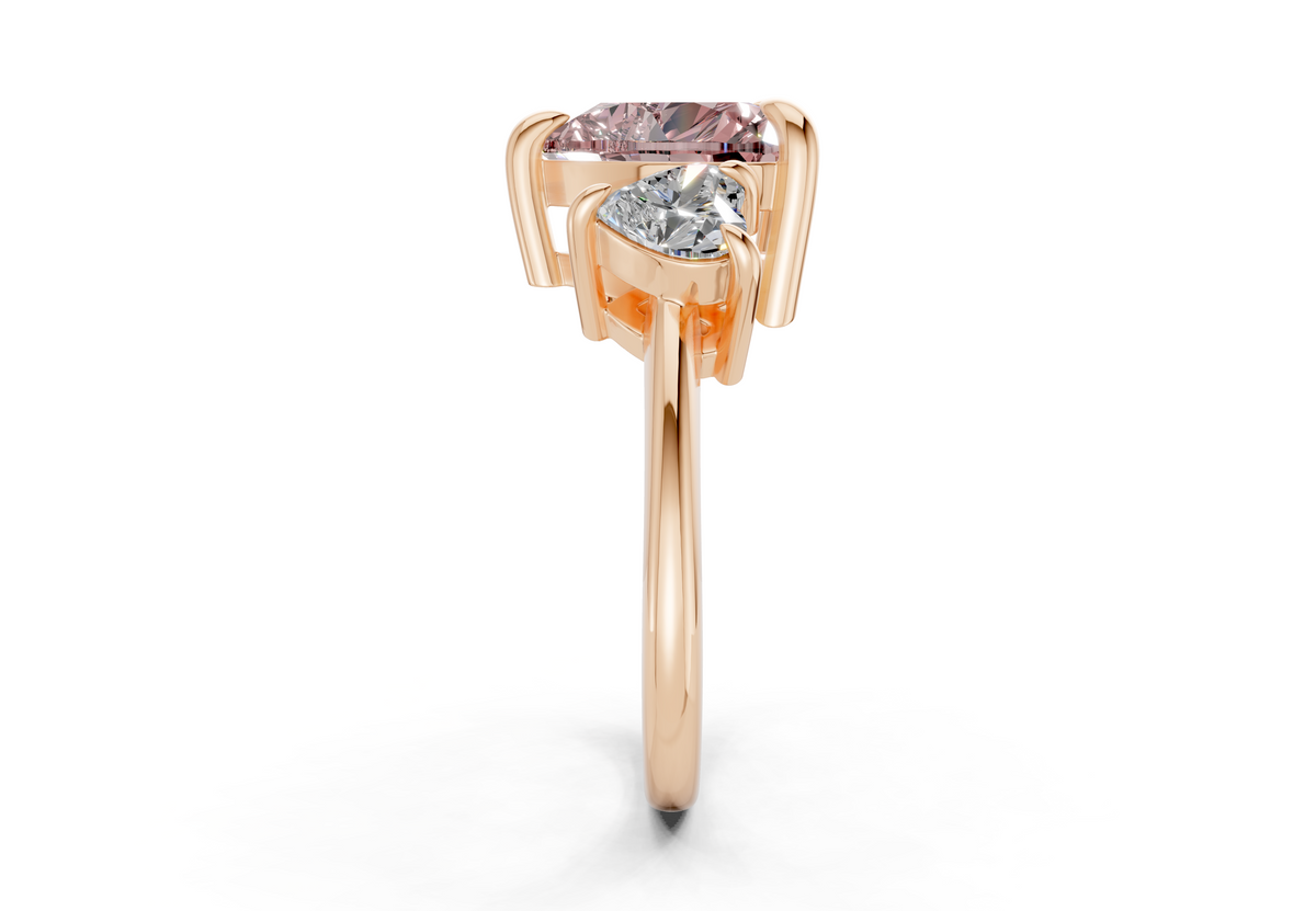 Valencia Pink Diamond Three Stone Heart Cut 2mm Engagement Ring