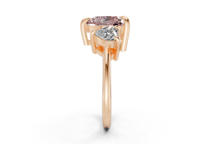 Valencia Pink Diamond Three Stone Heart Cut 2mm Engagement Ring