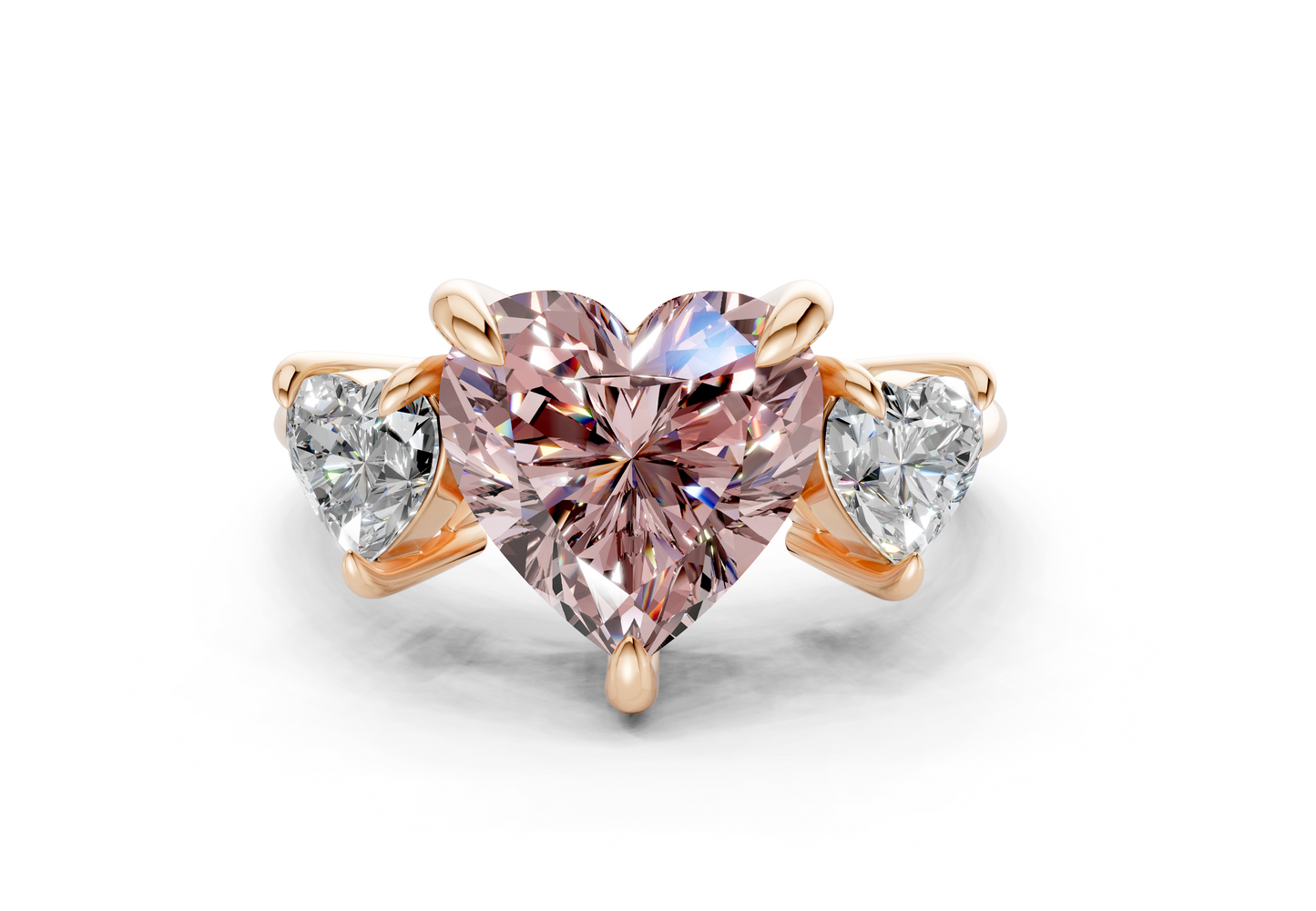 Valencia Pink Diamond Three Stone Heart Cut 2mm Engagement Ring