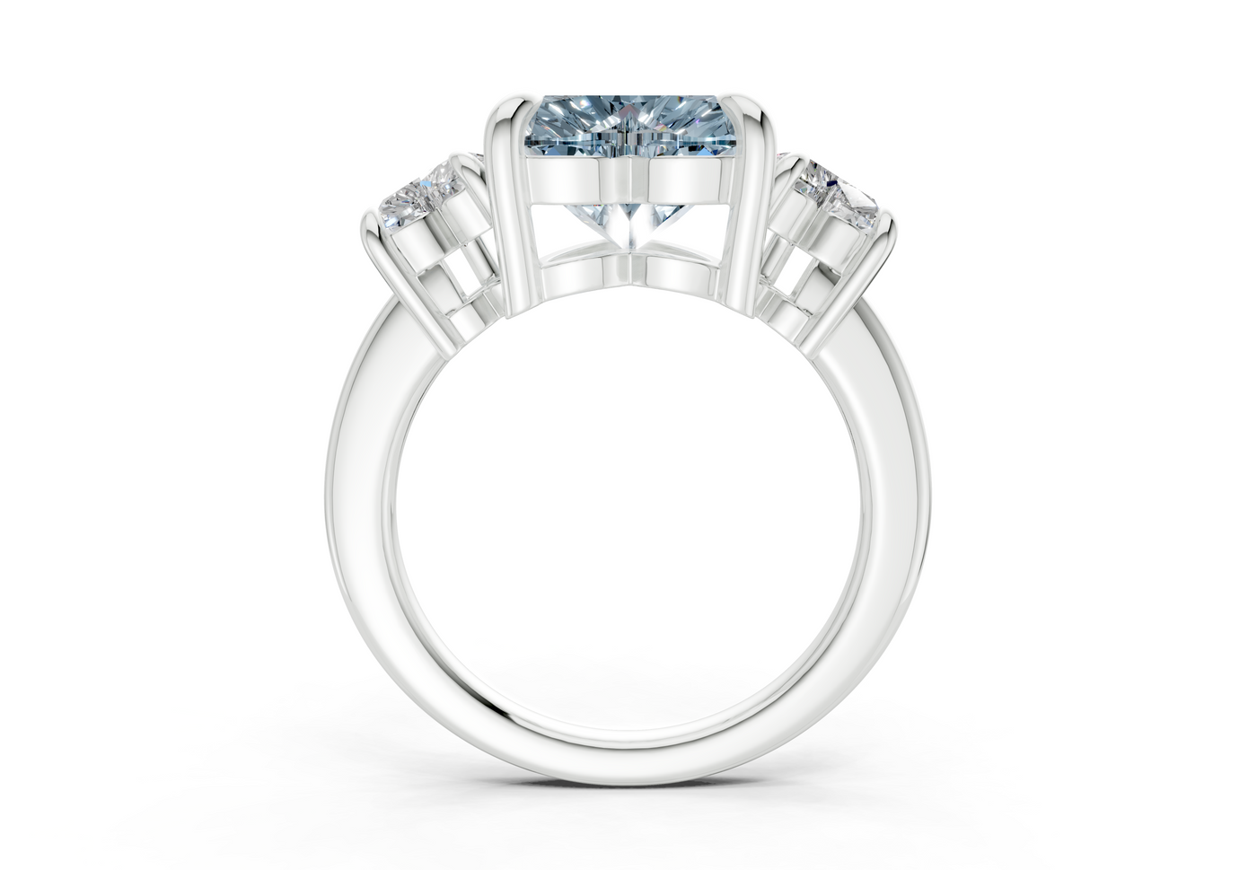 Valencia Blue Diamond Three Stone Heart Cut 2mm Engagement Ring
