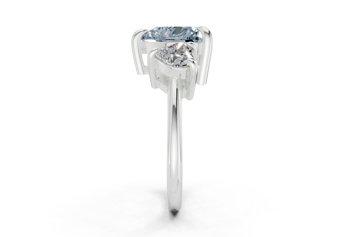 Valencia Blue Diamond Three Stone Heart Cut 2mm Engagement Ring