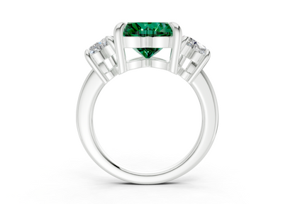 Valencia Emerald Gemstone Three Stone Heart Cut 2mm Engagement Ring