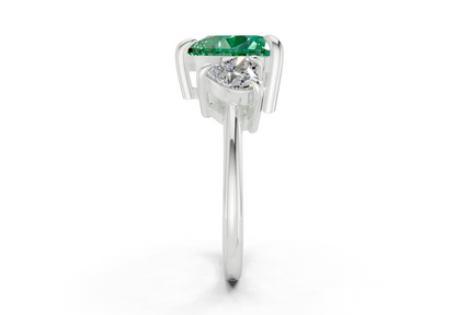Valencia Emerald Gemstone Three Stone Heart Cut 2mm Engagement Ring