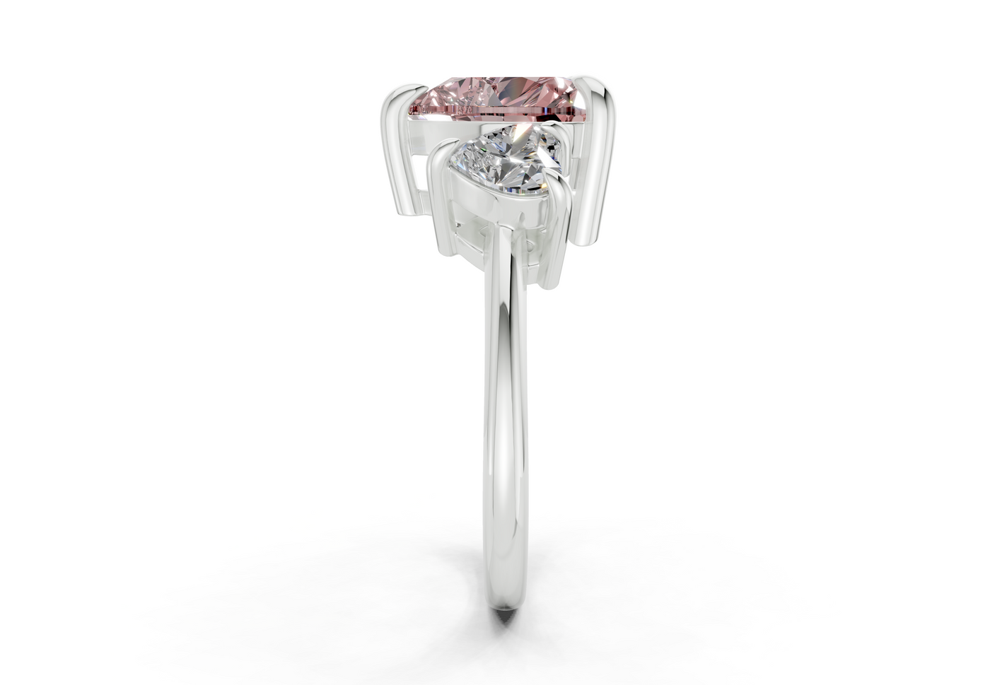 Valencia Pink Diamond Three Stone Heart Cut 2mm Engagement Ring
