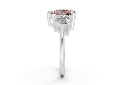 Valencia Pink Diamond Three Stone Heart Cut 2mm Engagement Ring