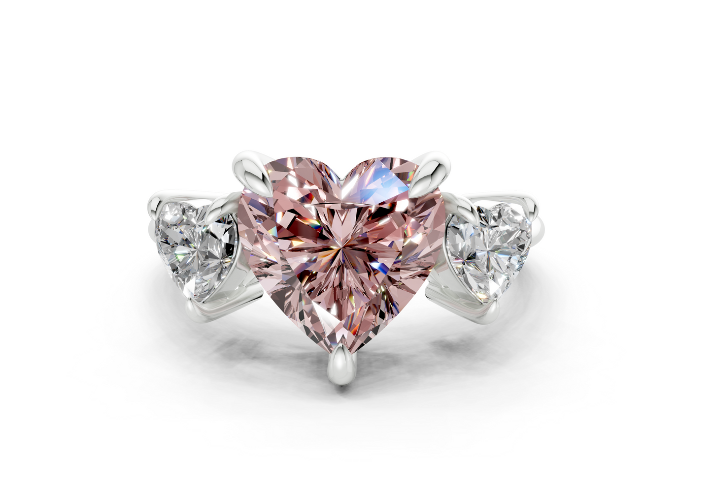 Valencia Pink Diamond Three Stone Heart Cut 2mm Engagement Ring