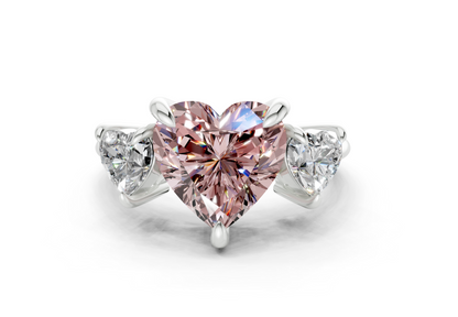 Valencia Pink Diamond Three Stone Heart Cut 2mm Engagement Ring