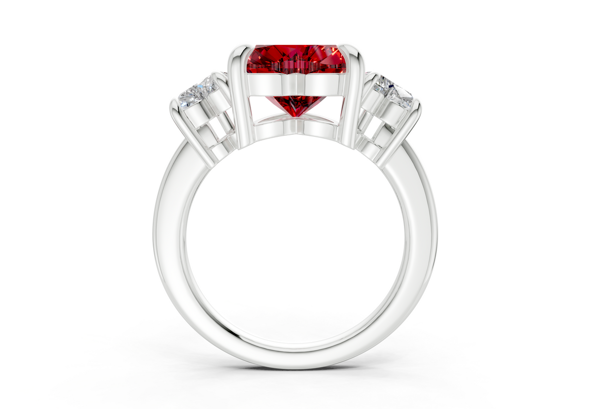 Valencia Ruby Gemstone Three Stone Heart Cut 2mm Engagement Ring