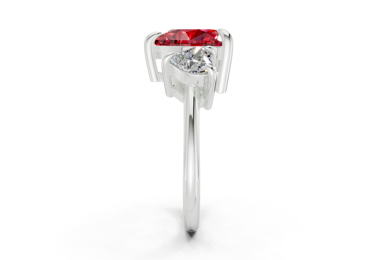 Valencia Ruby Gemstone Three Stone Heart Cut 2mm Engagement Ring