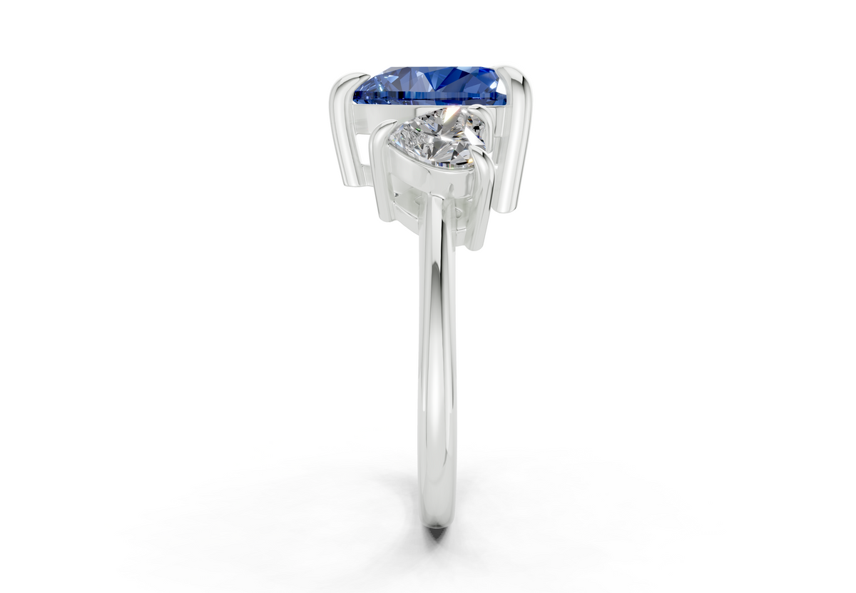 Valencia Sapphire Gemstone Three Stone Heart Cut 2mm Engagement Ring