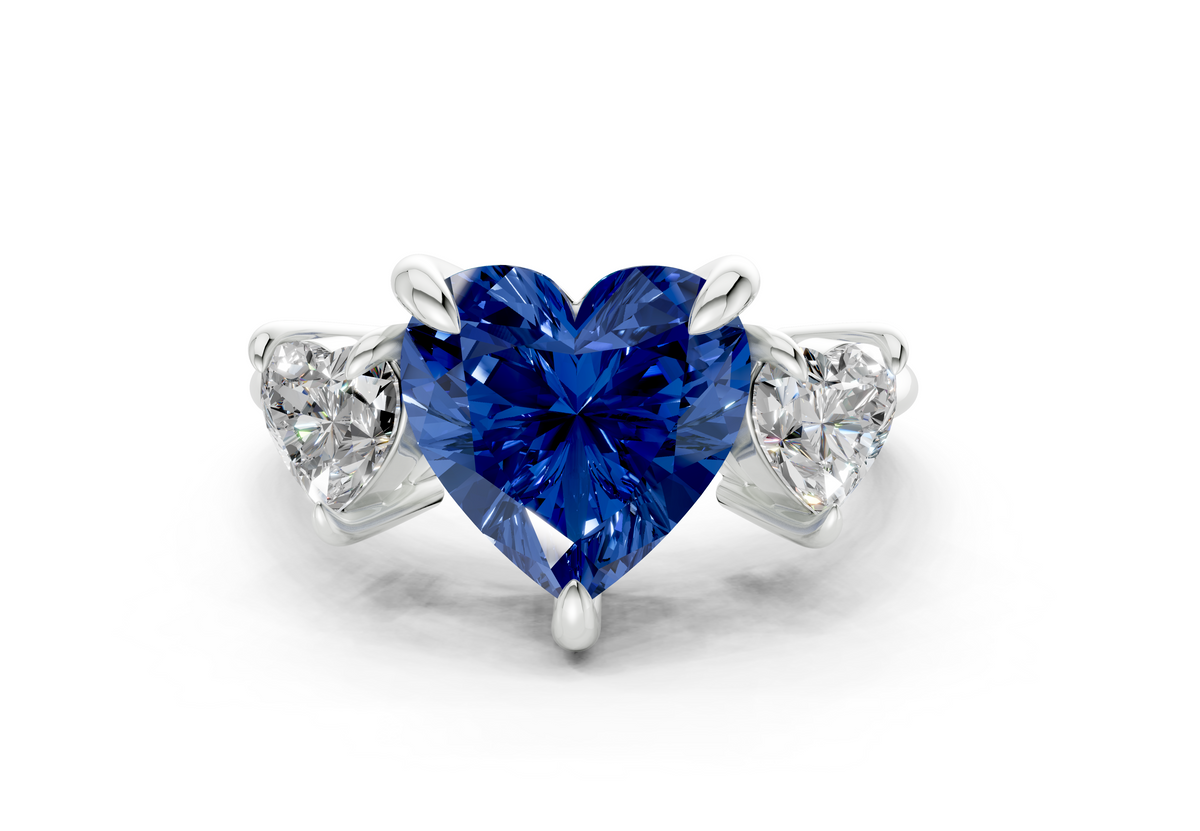 Valencia Sapphire Gemstone Three Stone Heart Cut 2mm Engagement Ring