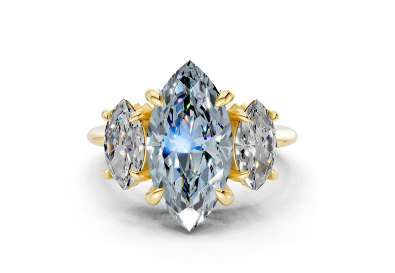 Valencia Blue Diamond Three Stone Marquise Cut 2mm Engagement Ring