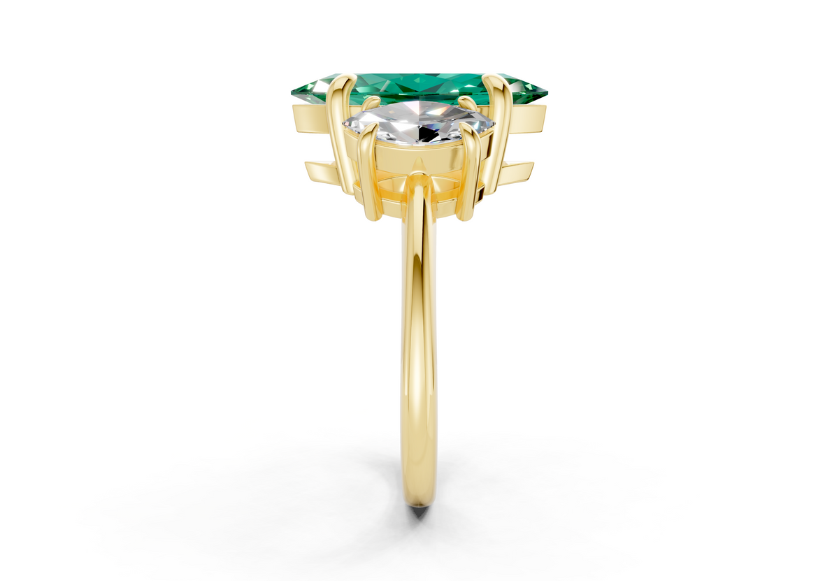 Valencia Emerald Gemstone Three Stone Marquise Cut 2mm Engagement Ring