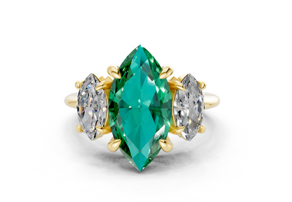 Valencia Emerald Gemstone Three Stone Marquise Cut 2mm Engagement Ring