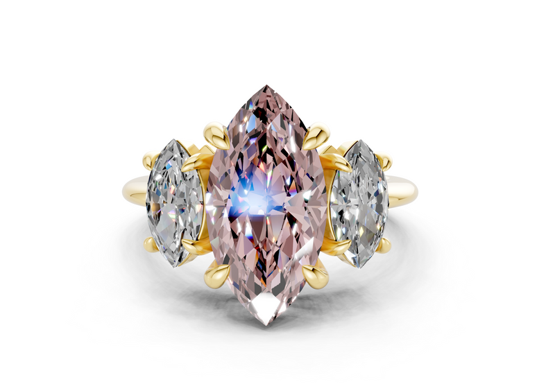 Valencia Pink Diamond Three Stone Marquise Cut 2mm Engagement Ring