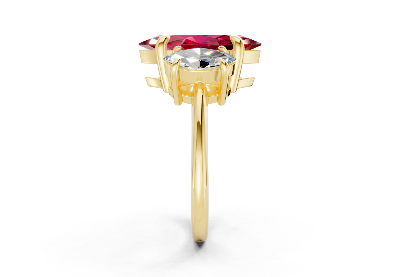 Valencia Ruby Gemstone Three Stone Marquise Cut 2mm Engagement Ring