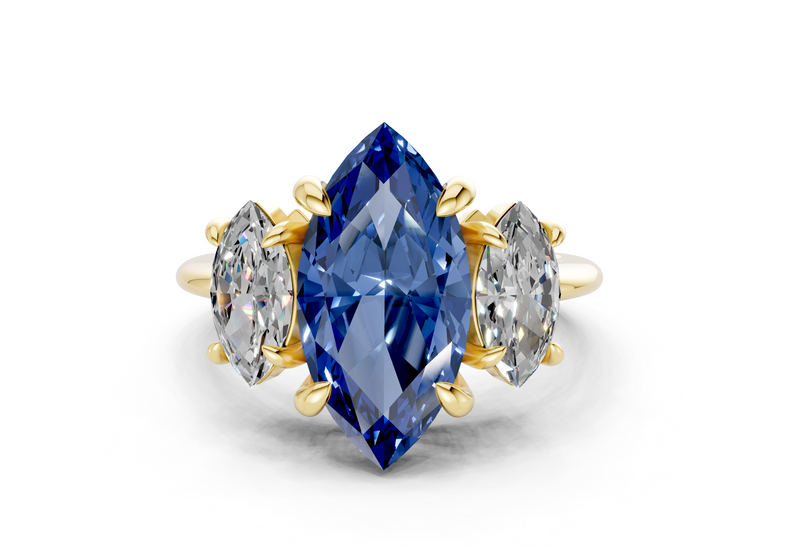Valencia Sapphire Gemstone Three Stone Marquise Cut 2mm Engagement Ring