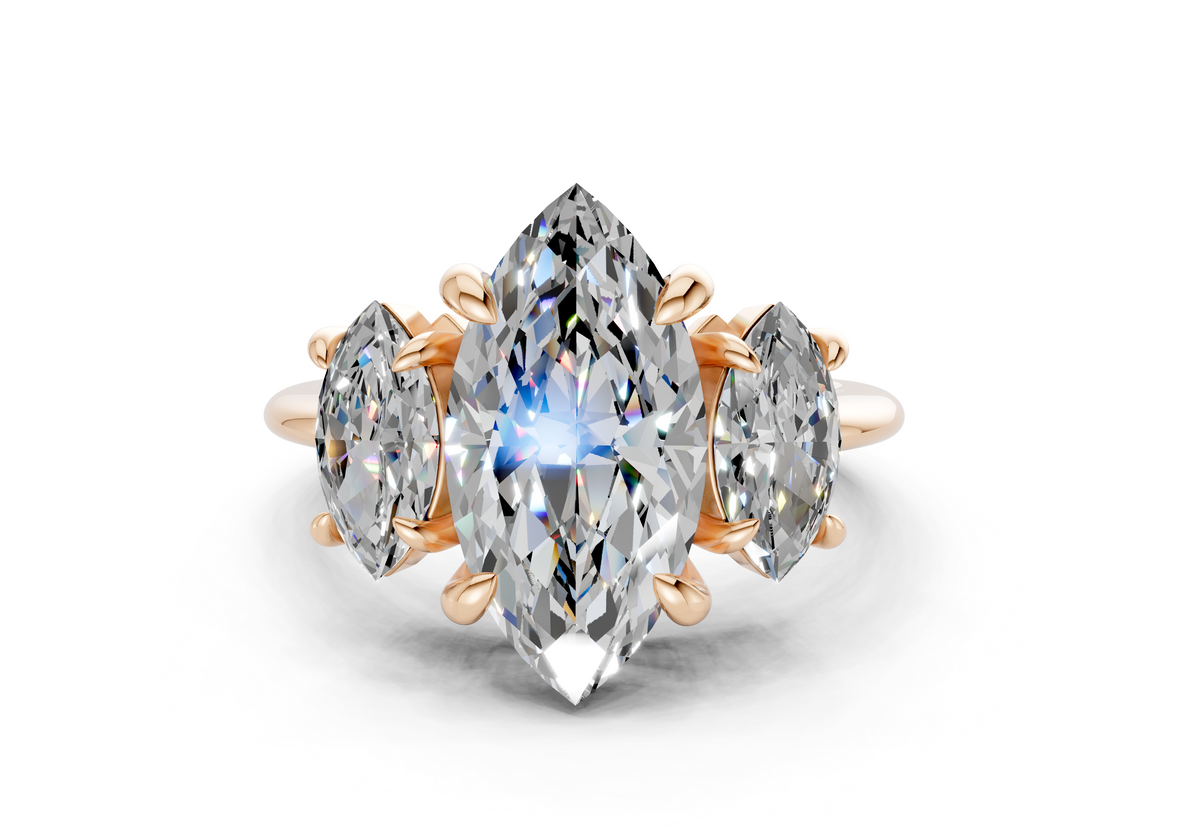 Valencia Diamond Three Stone Marquise Cut 2mm Engagement Ring