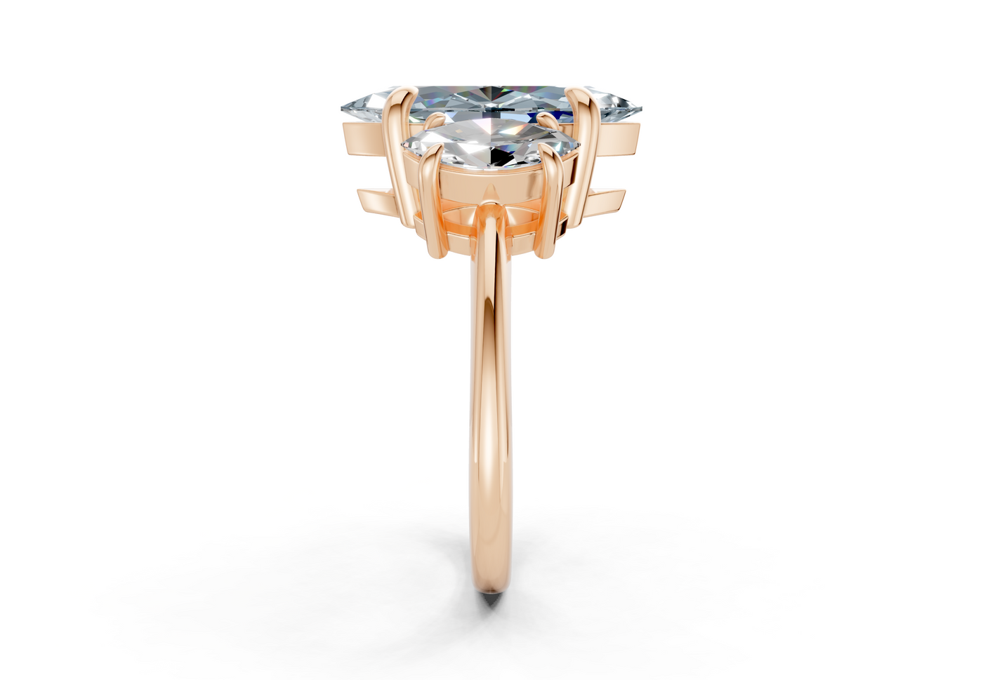 Valencia Blue Diamond Three Stone Marquise Cut 2mm Engagement Ring