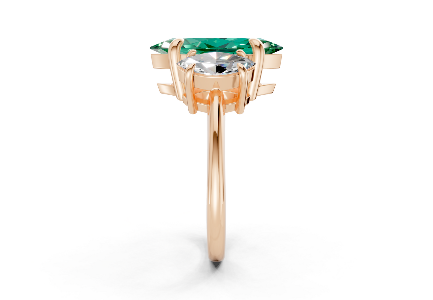 Valencia Emerald Gemstone Three Stone Marquise Cut 2mm Engagement Ring