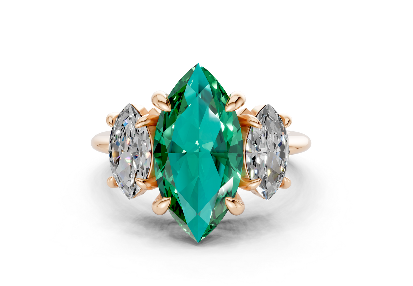 Valencia Emerald Gemstone Three Stone Marquise Cut 2mm Engagement Ring