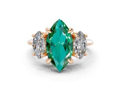 Valencia Emerald Gemstone Three Stone Marquise Cut 2mm Engagement Ring