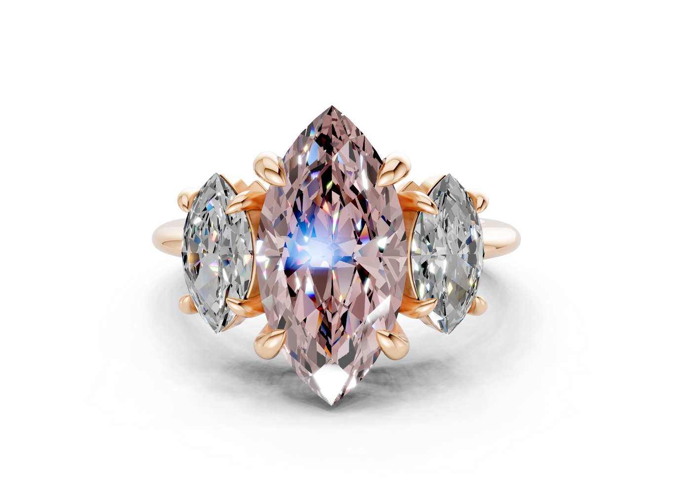 Valencia Pink Diamond Three Stone Marquise Cut 2mm Engagement Ring