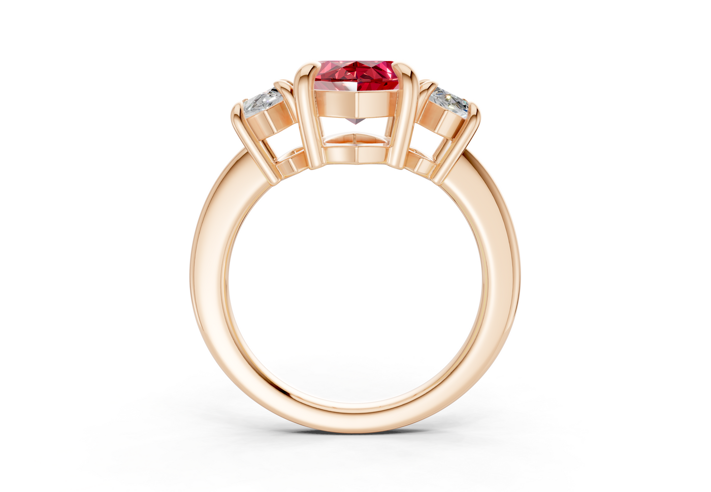 Valencia Ruby Gemstone Three Stone Marquise Cut 2mm Engagement Ring