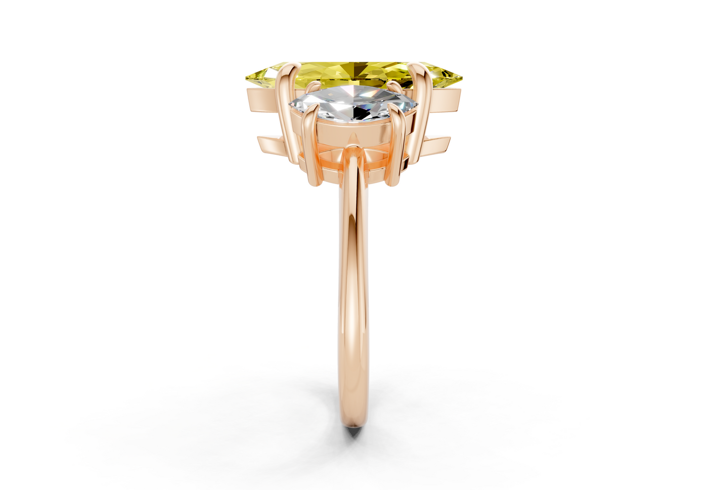 Valencia Yellow Diamond Three Stone Marquise Cut 2mm Engagement Ring