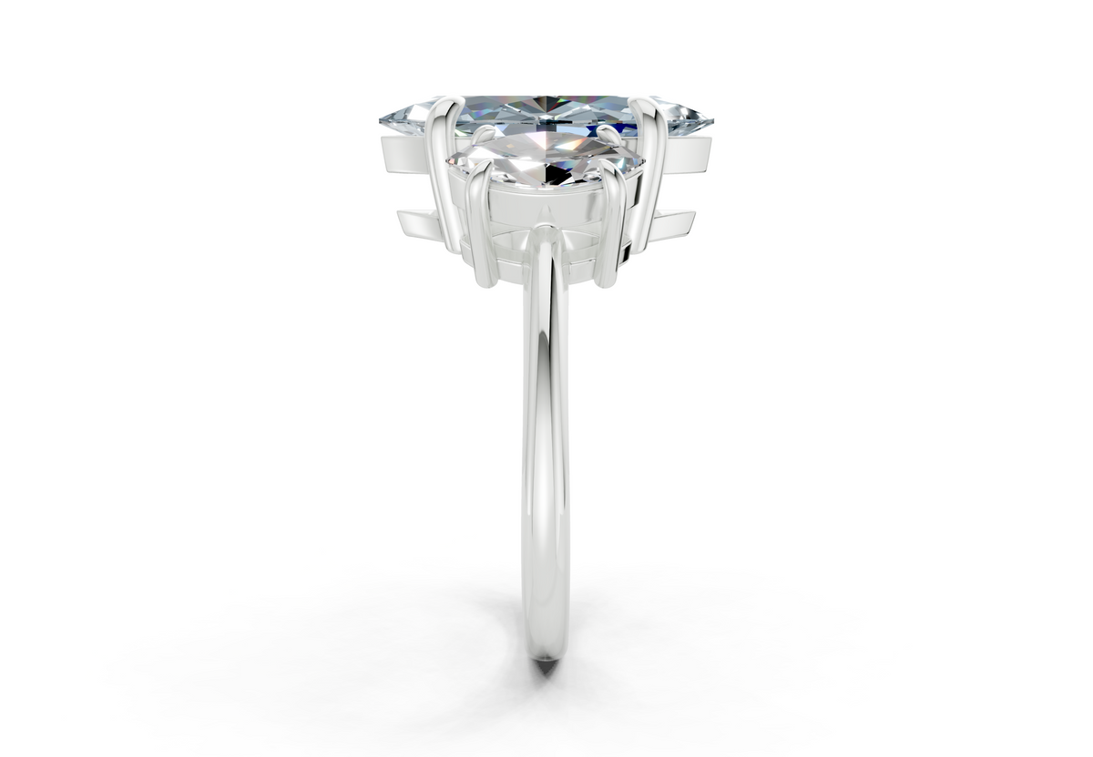 Valencia Blue Diamond Three Stone Marquise Cut 2mm Engagement Ring