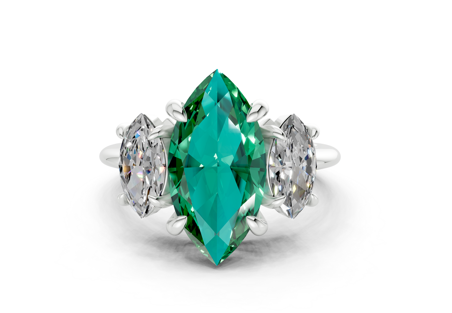 Valencia Emerald Gemstone Three Stone Marquise Cut 2mm Engagement Ring