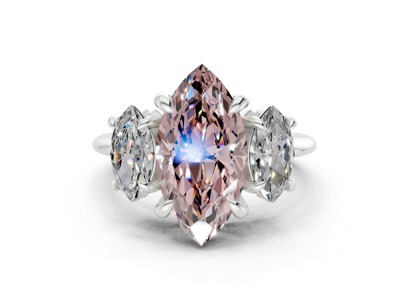 Valencia Pink Diamond Three Stone Marquise Cut 2mm Engagement Ring