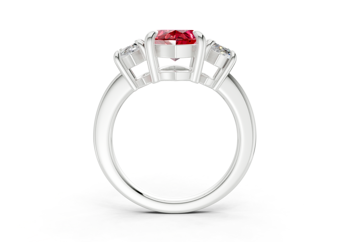 Valencia Ruby Gemstone Three Stone Marquise Cut 2mm Engagement Ring