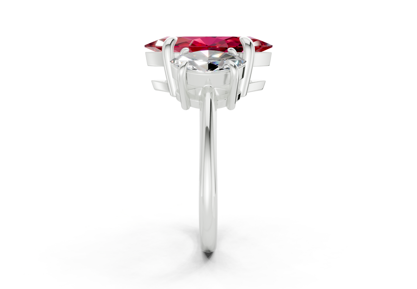 Valencia Ruby Gemstone Three Stone Marquise Cut 2mm Engagement Ring