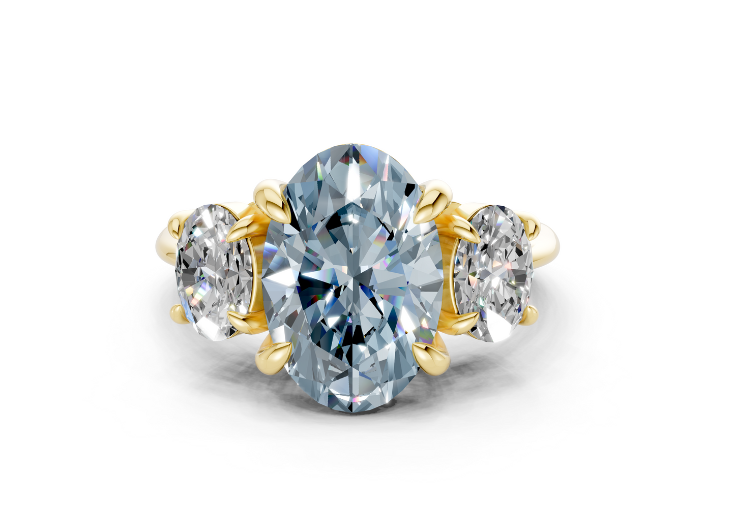 Valencia Blue Diamond Three Stone Oval Cut 2mm Engagement Ring