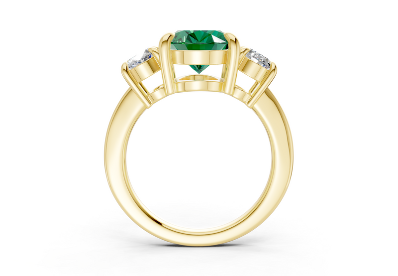 Valencia Emerald Gemstone Three Stone Oval Cut 2mm Engagement Ring