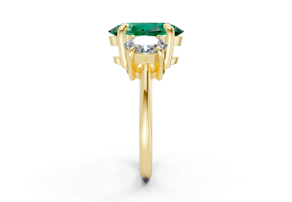 Valencia Emerald Gemstone Three Stone Oval Cut 2mm Engagement Ring