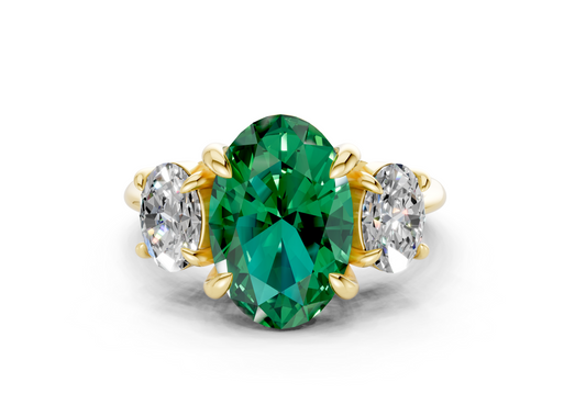 Valencia Emerald Gemstone Three Stone Oval Cut 2mm Engagement Ring