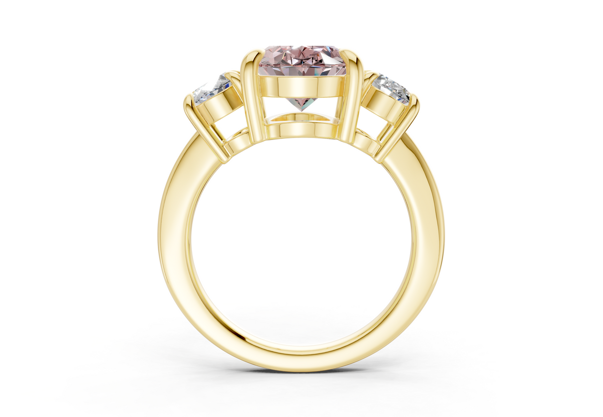 Valencia Pink Diamond Three Stone Oval Cut 2mm Engagement Ring