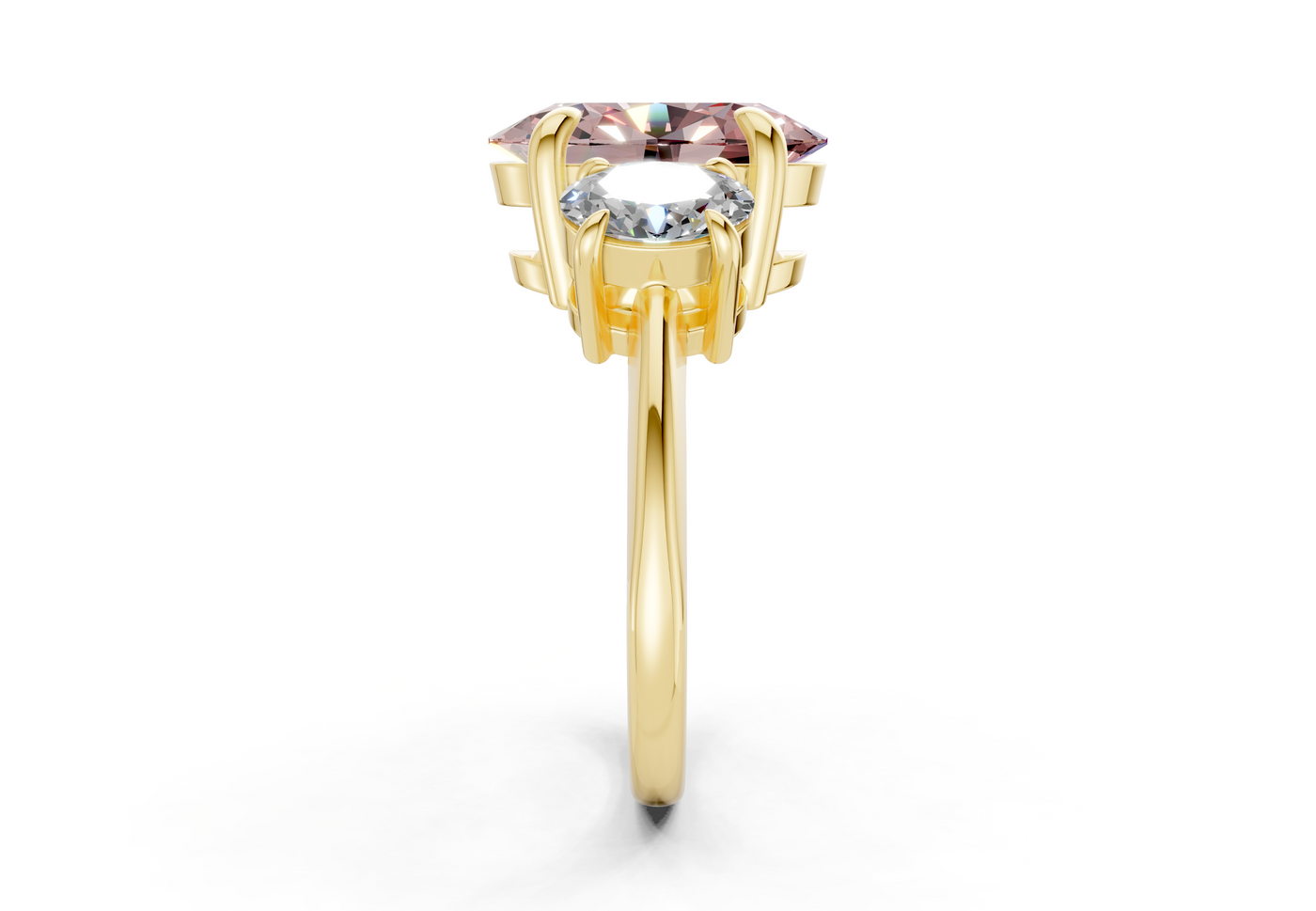 Valencia Pink Diamond Three Stone Oval Cut 2mm Engagement Ring