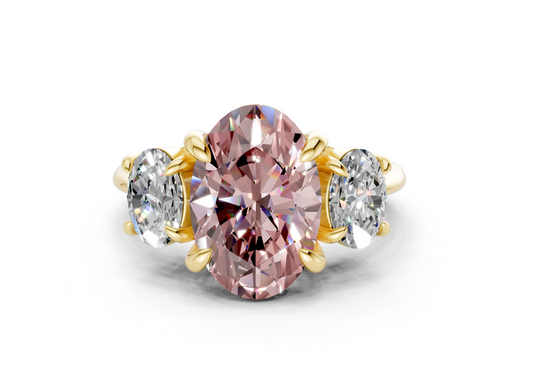 Valencia Pink Diamond Three Stone Oval Cut 2mm Engagement Ring