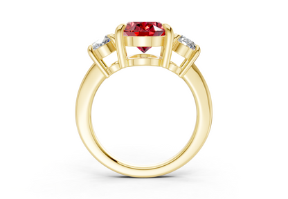 Valencia Ruby Gemstone Three Stone Oval Cut 2mm Engagement Ring