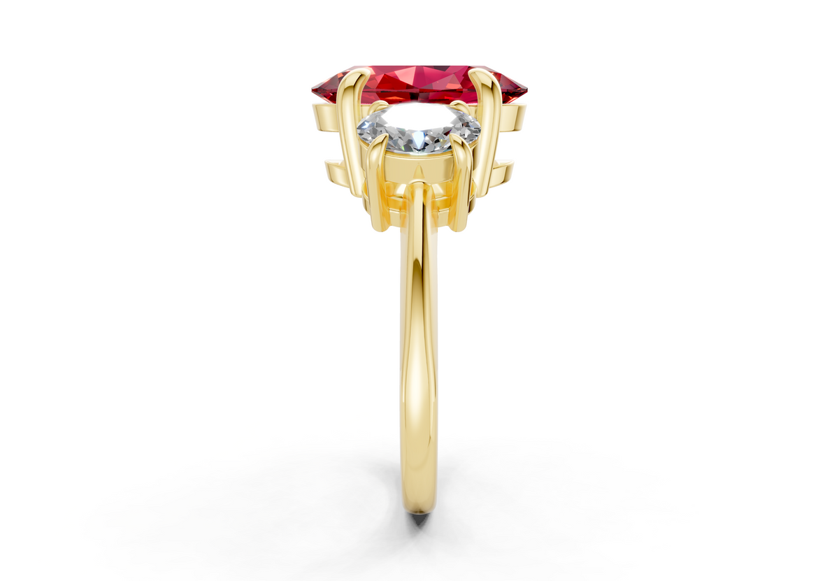 Valencia Ruby Gemstone Three Stone Oval Cut 2mm Engagement Ring